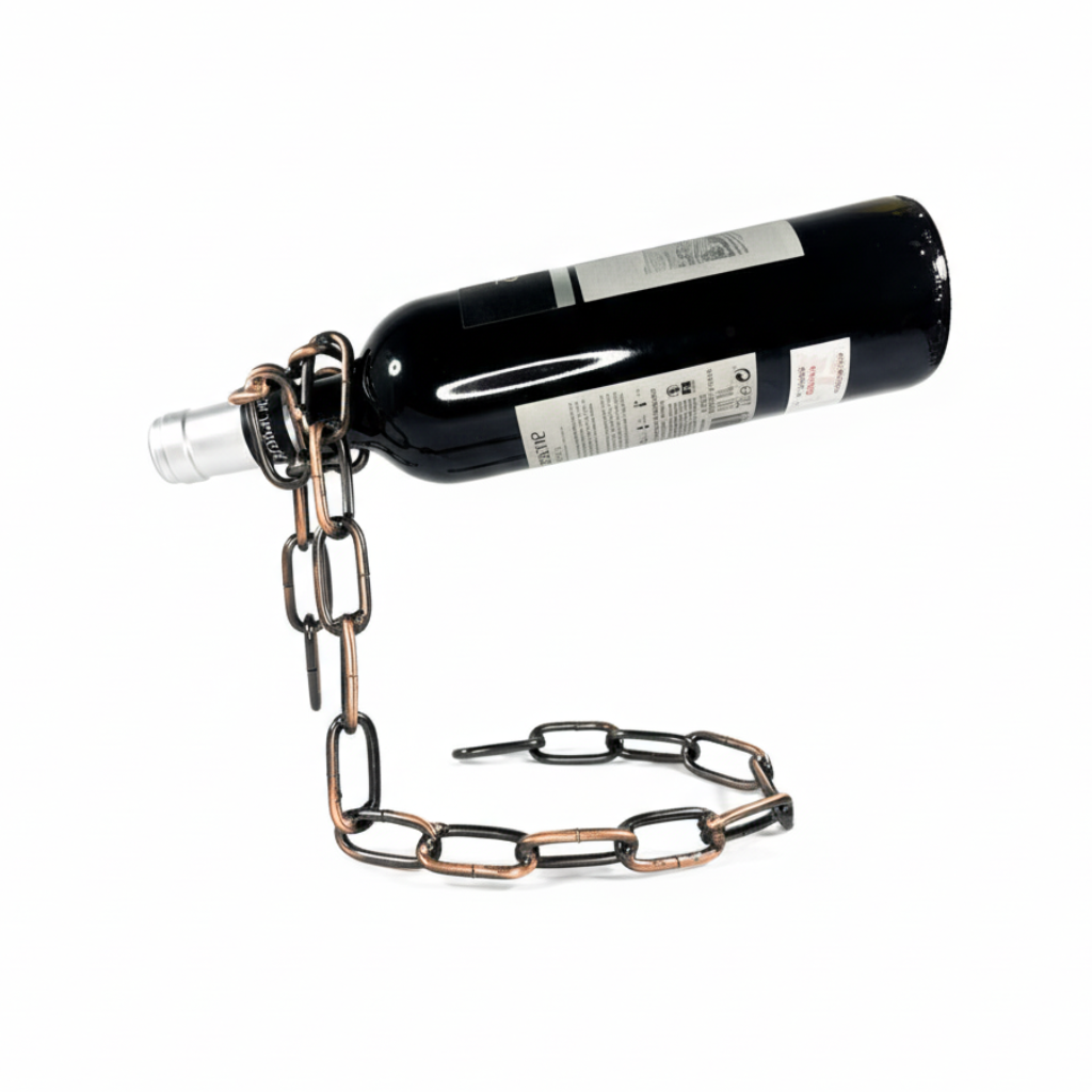 Soporte de vino en cadena flotante metálica tipo bronce